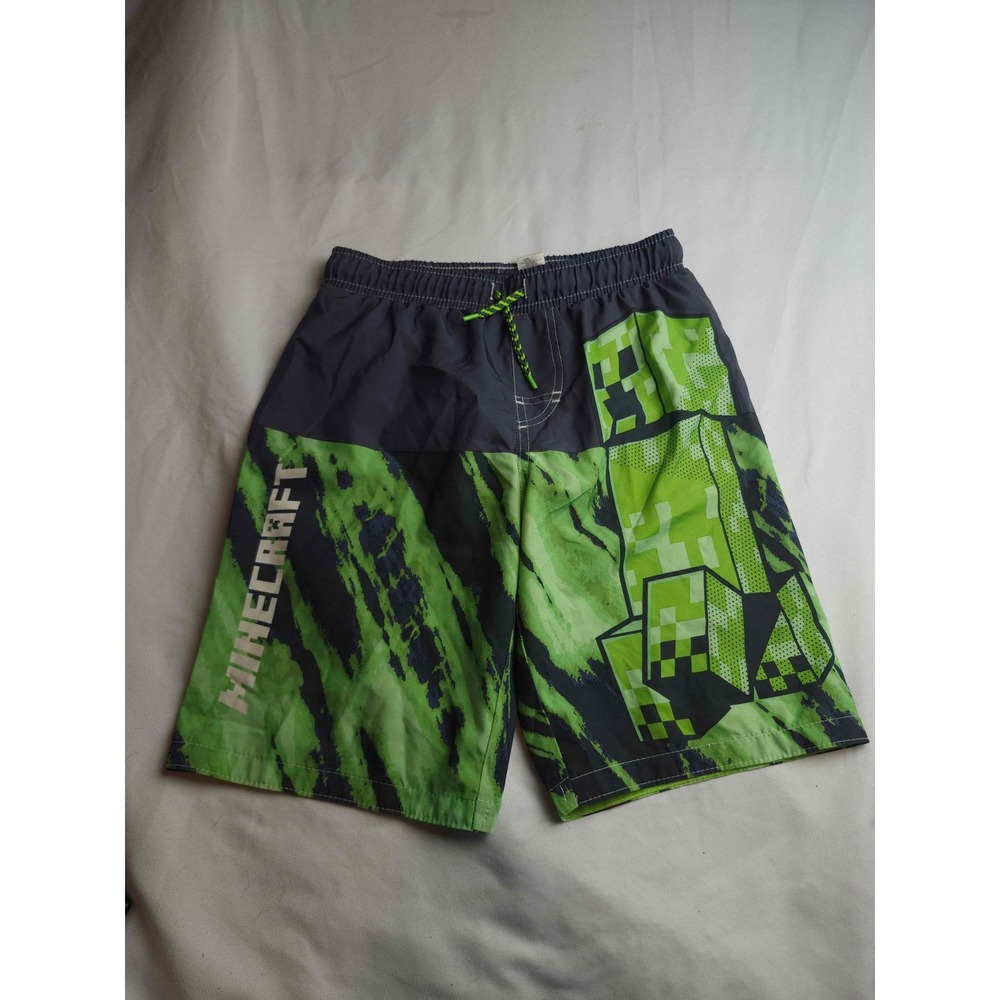 Minecraft Boys Creeper Swim Trunks Green Black Board Shorts Size 10/12